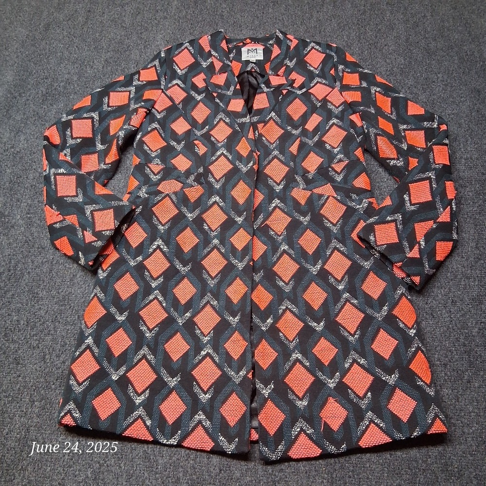 Milly Minis Girls Long Coat Size 12 Orange and Black Diamond